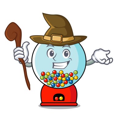 Cadı sakız makinesi maskot karikatür vektör çizim