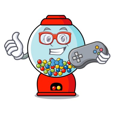 Oyun sakız makinesi maskot karikatür vektör çizim