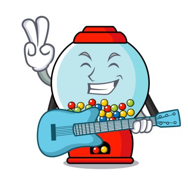 Gitar sakız makinesi maskot karikatür vektör çizim ile