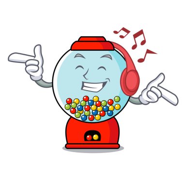 Dinleme müzik sakız makinesi maskot karikatür vektör çizim