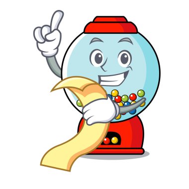 Menü sakız makinesi maskot karikatür vektör çizim ile