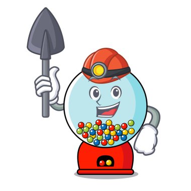 Madenci sakız makinesi maskot karikatür vektör çizim