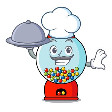 Şef gıda sakız makinesi maskot karikatür vektör çizim ile