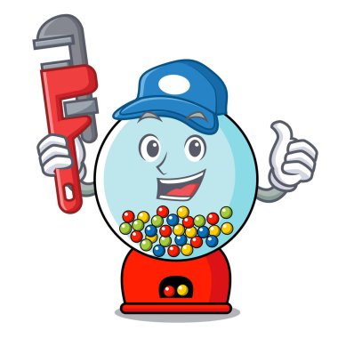 Tesisatçı sakız makinesi maskot karikatür vektör çizim