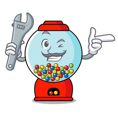 Mekanik sakız makinesi maskot karikatür vektör çizim