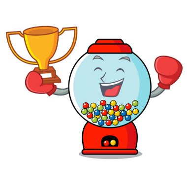 Boks şampiyonu sakız makinesi maskot karikatür vektör çizim