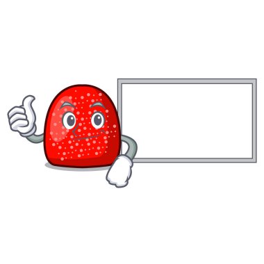 Başparmak yukarıya kurulu bir jelibon karakter karikatür tarzı vektör çizim ile