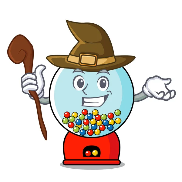 Cadı sakız makinesi maskot karikatür vektör çizim