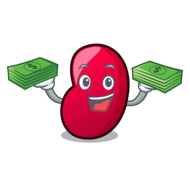 Para çantası jöle fasulye maskot karikatür vektör çizim ile