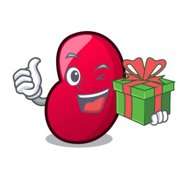 Hediye jöle fasulye maskot karikatür vektör çizim ile