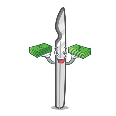 Para çantası neşter maskot karikatür tarzı vektör çizim ile