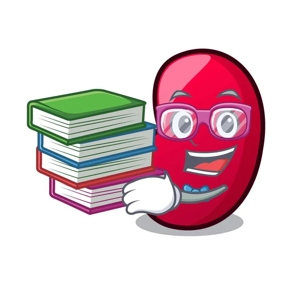 Student with book jelly bean mascot cartoon — Stock Vector