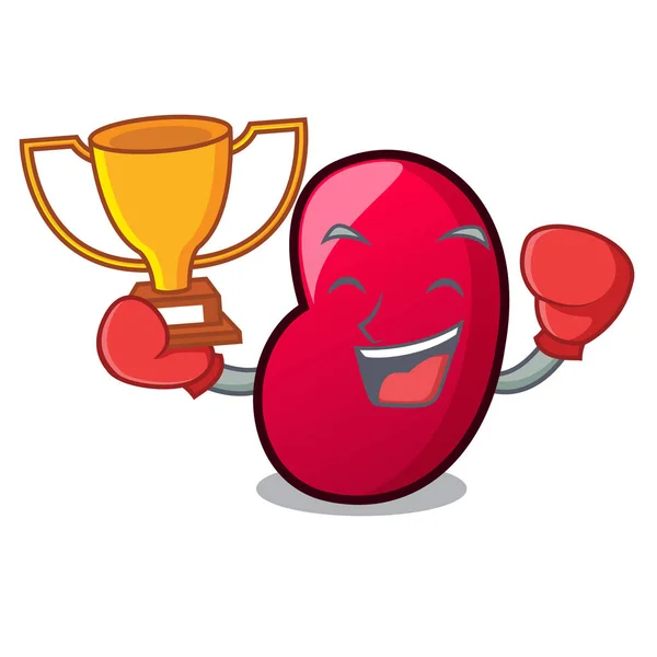 Boxning Vinnare Jelly Bean Maskot Tecknade Vektorillustration — Stock vektor