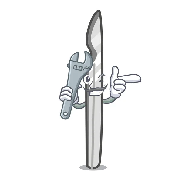 Mascotte Scalpel Mécanicien Illustration Vectorielle Style Dessin Animé — Image vectorielle