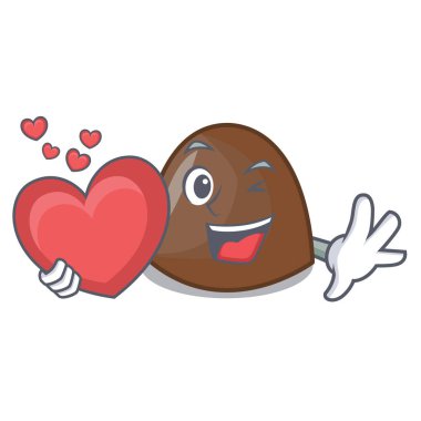 Kalp çikolata şekerleme maskot karikatür vektör halat ile