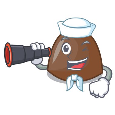 Denizci ile dürbün çikolata maskot karikatür vektör halat şekerler
