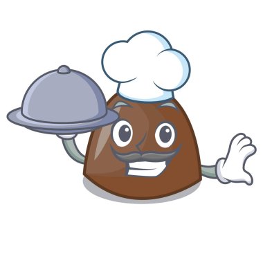 Şef yiyecek çikolata ile maskot karikatür vektör halat şekerler