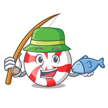 Naneli şeker maskot karikatür Balık tutma