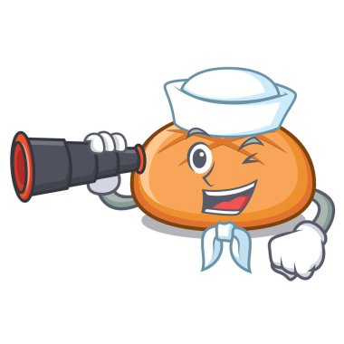 Denizci dürbün hamburger topuz maskot karikatür vektör çizim ile