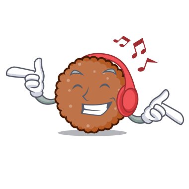 Müzik çikolata bisküvi maskot karikatür dinleme