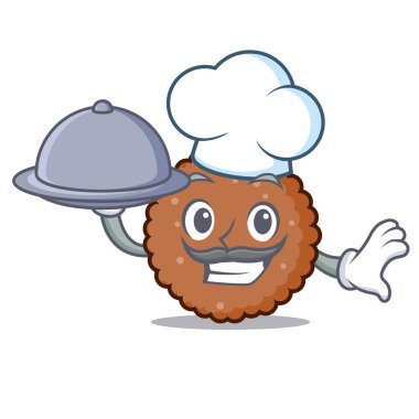 Şef yiyecek çikolata bisküvi maskot karikatür ile