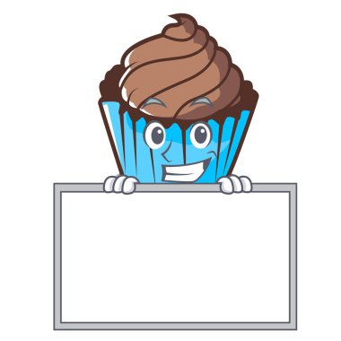 Yönetim Kurulu ile çikolatalı kek karakter karikatür sırıtarak