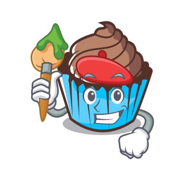 Sanatçı çikolatalı kek karakter karikatür