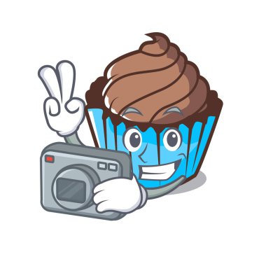 Fotoğrafçı çikolatalı kek maskot çizgi film