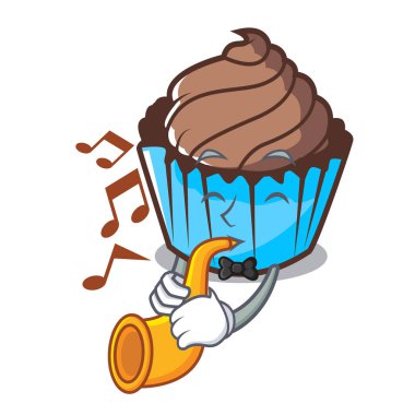 Trompet çikolatalı kek maskot karikatür ile