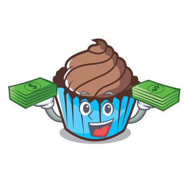 Para çantası çikolatalı kek maskot karikatür ile