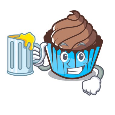 Suyu çikolatalı kek maskot karikatür ile