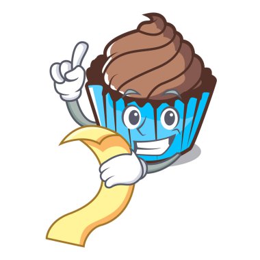 Menü çikolatalı kek maskot karikatür ile