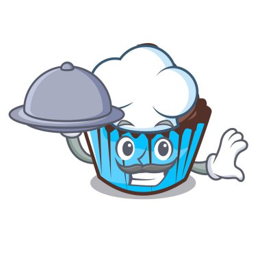 Şef gıda çikolatalı kek maskot karikatür ile