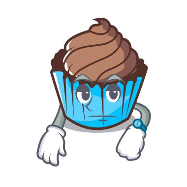 Çikolatalı kek maskot karikatür bekliyor