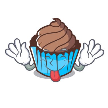 Çikolatalı kek maskot karikatür dil