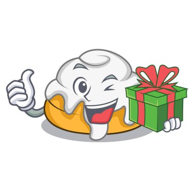 Maskot karikatür hediye tarçın ile rulo