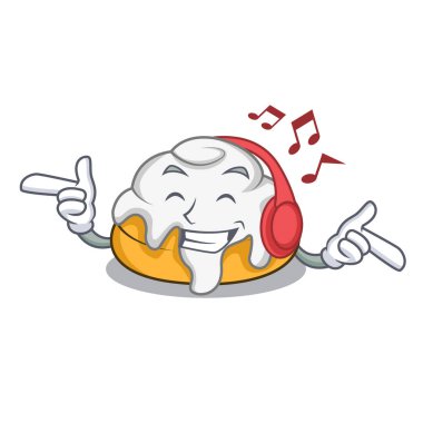 Müzik tarçın rulo maskot karikatür dinleme