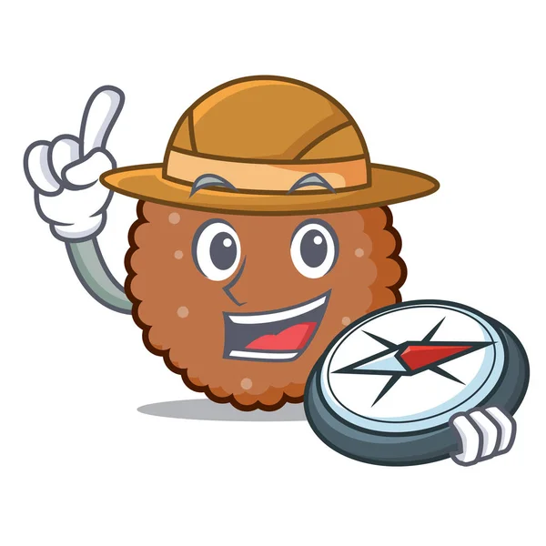 Explorer chocolade biscuit mascotte cartoon — Stockvector