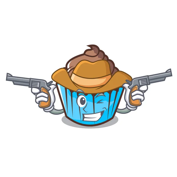 Cowboy chocolate cupcake character cartoon — Stock Vector