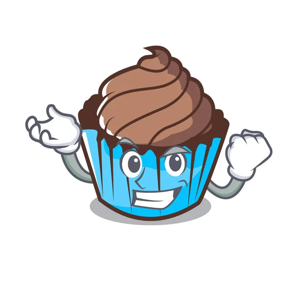 Cupcake de chocolate bem sucedido personagem cartoon — Vetor de Stock