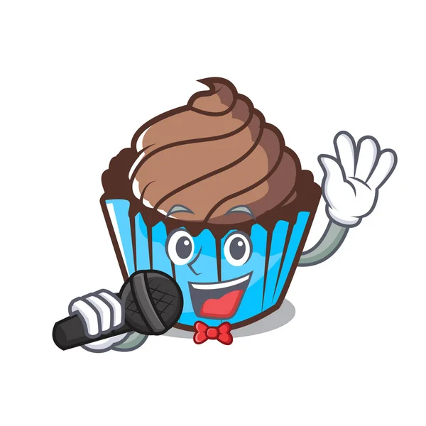 Τραγούδι σοκολάτα cupcake μασκότ κινούμε — Διανυσματικό Αρχείο