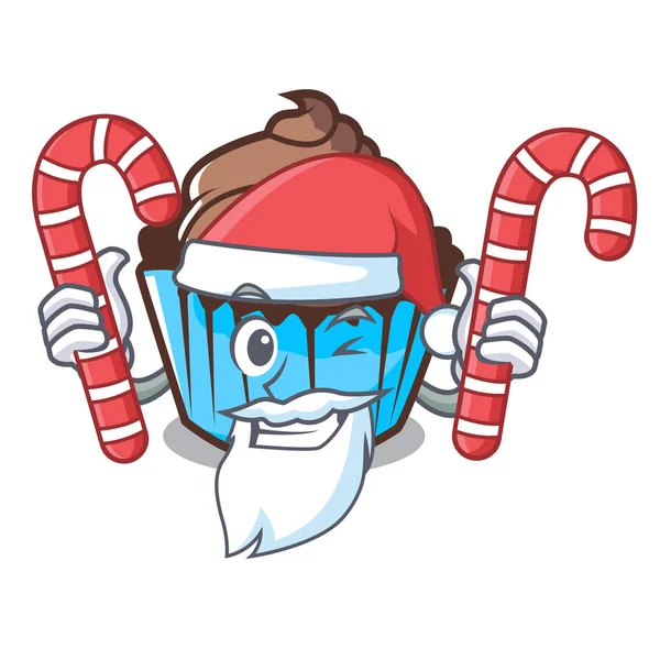 Mascotte de Santa avec bonbons chocolat cupcake dessin animé — Image vectorielle