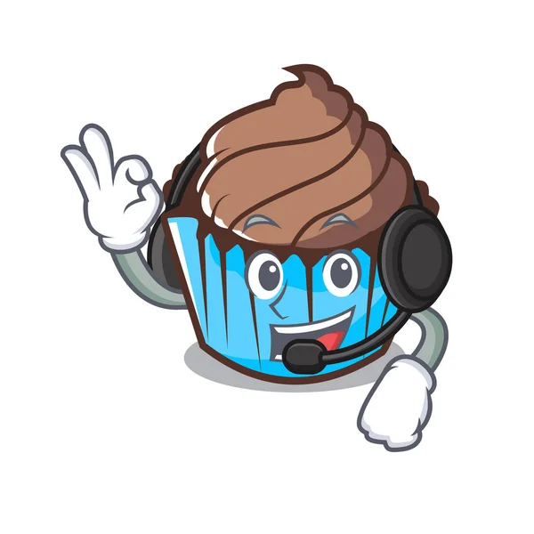 With headphone chocolate cupcake mascot cartoon — Stock Vector