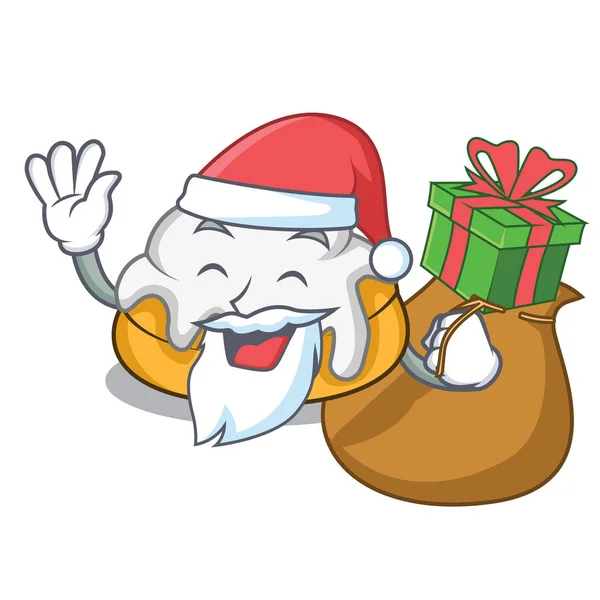 Père Noël avec cadeau cannelle rouleau mascotte dessin animé — Image vectorielle