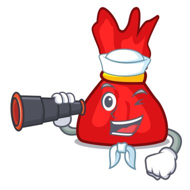 Denizci dürbün sarmalayıcı şeker maskot karikatür ile