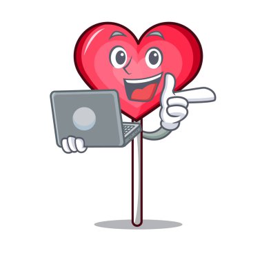 Dizüstü kalp lolipop karakter karikatür ile