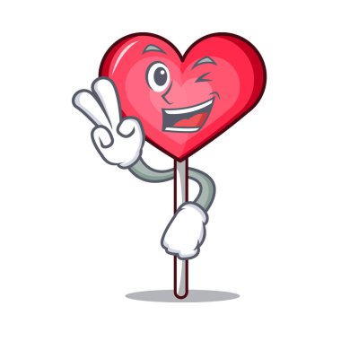 İki parmak kalp lolipop karakter karikatür