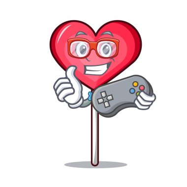 Oyun kalp lolipop maskot çizgi film