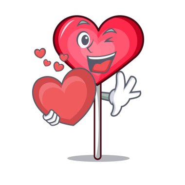 Kalp kalp lolipop maskot karikatür ile