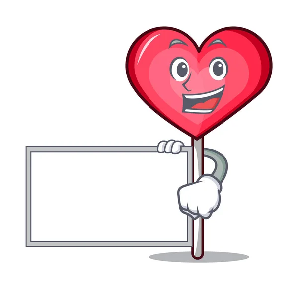 Con tabla corazón lollipop personaje de dibujos animados — Vector de stock